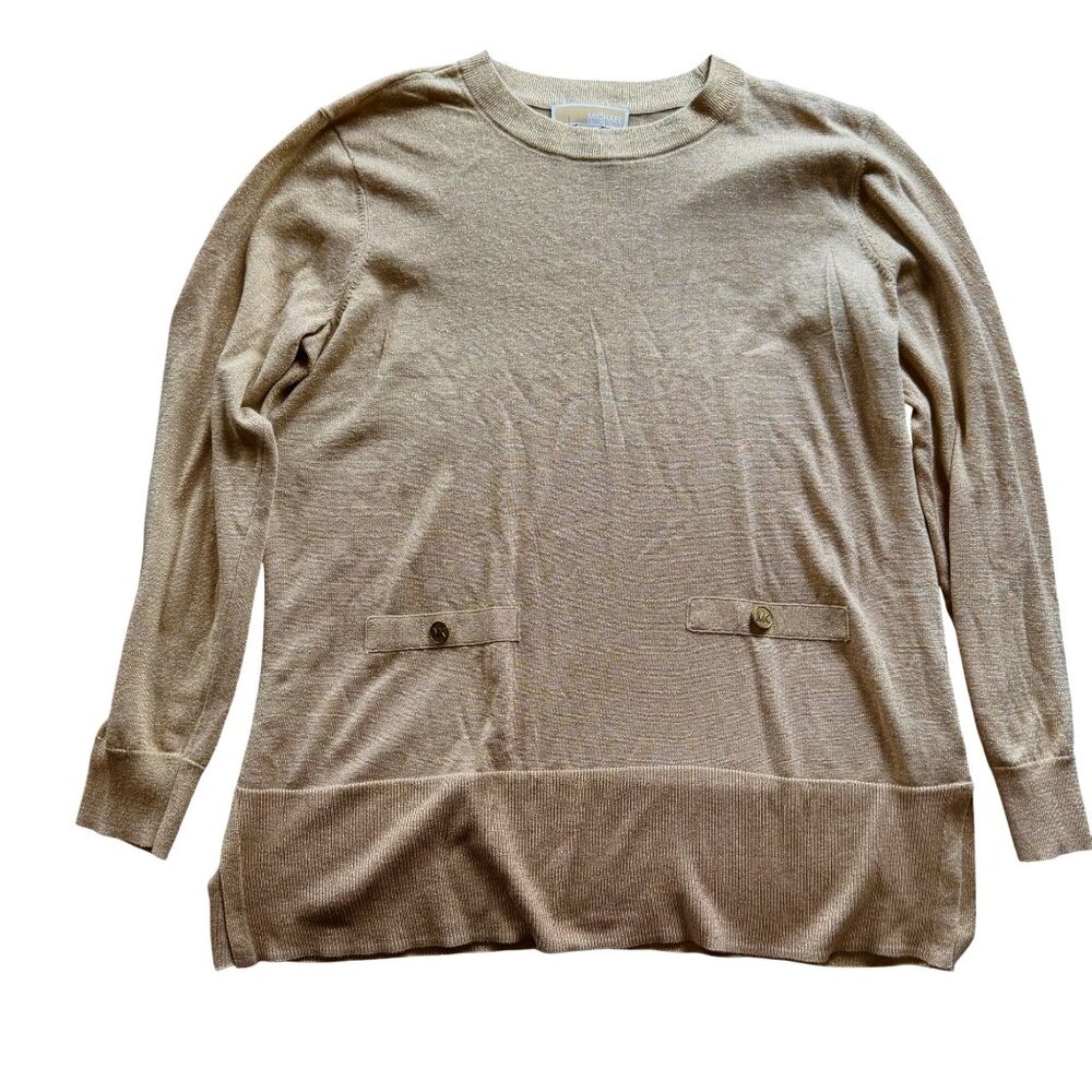 Michael Michael Kors Beige Long Sleeve Sweater With Button Accent Pockets Size X